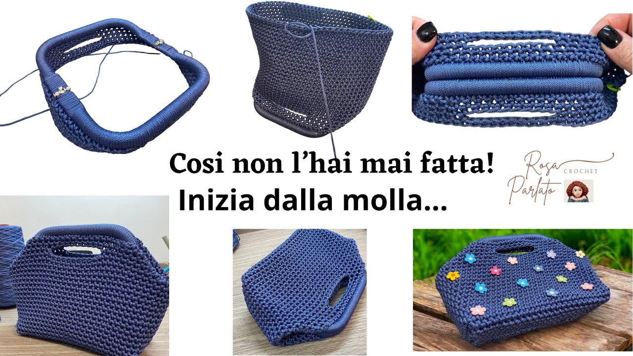 Diversa dallo schema consueto!Clutch Bag “Primavera”,uncinetto iniziata dalla molla con cordino