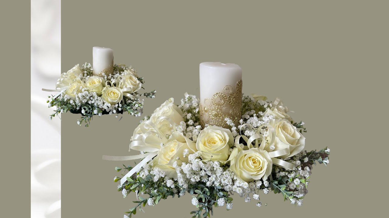 centro de mesa para boda con solo rosas blancas