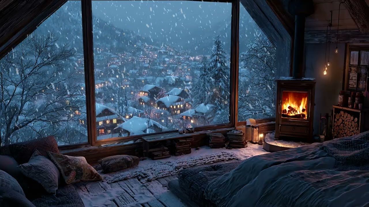 Roaring Winter Wind and Endless Snowfall Outside a Cozy Bedroom Sanctuary | Calm Valley Sleep Calm