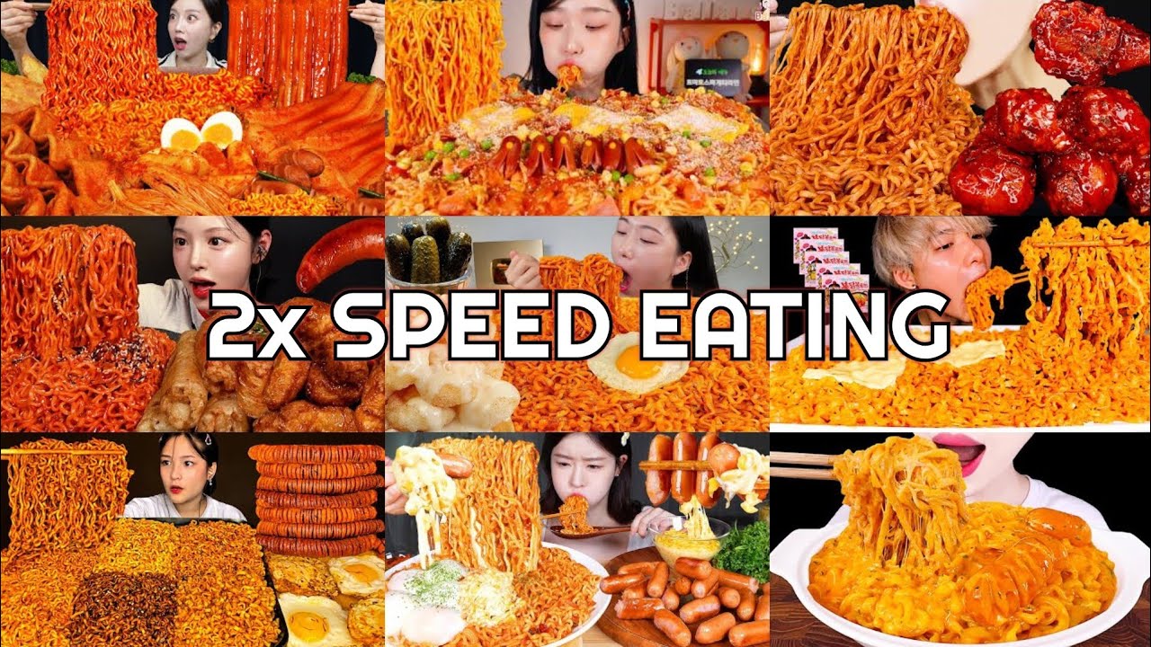 *20 MINS* Spicy Noodles Ramyeon Mukbang ASMR 2x Speed Eating Show 
