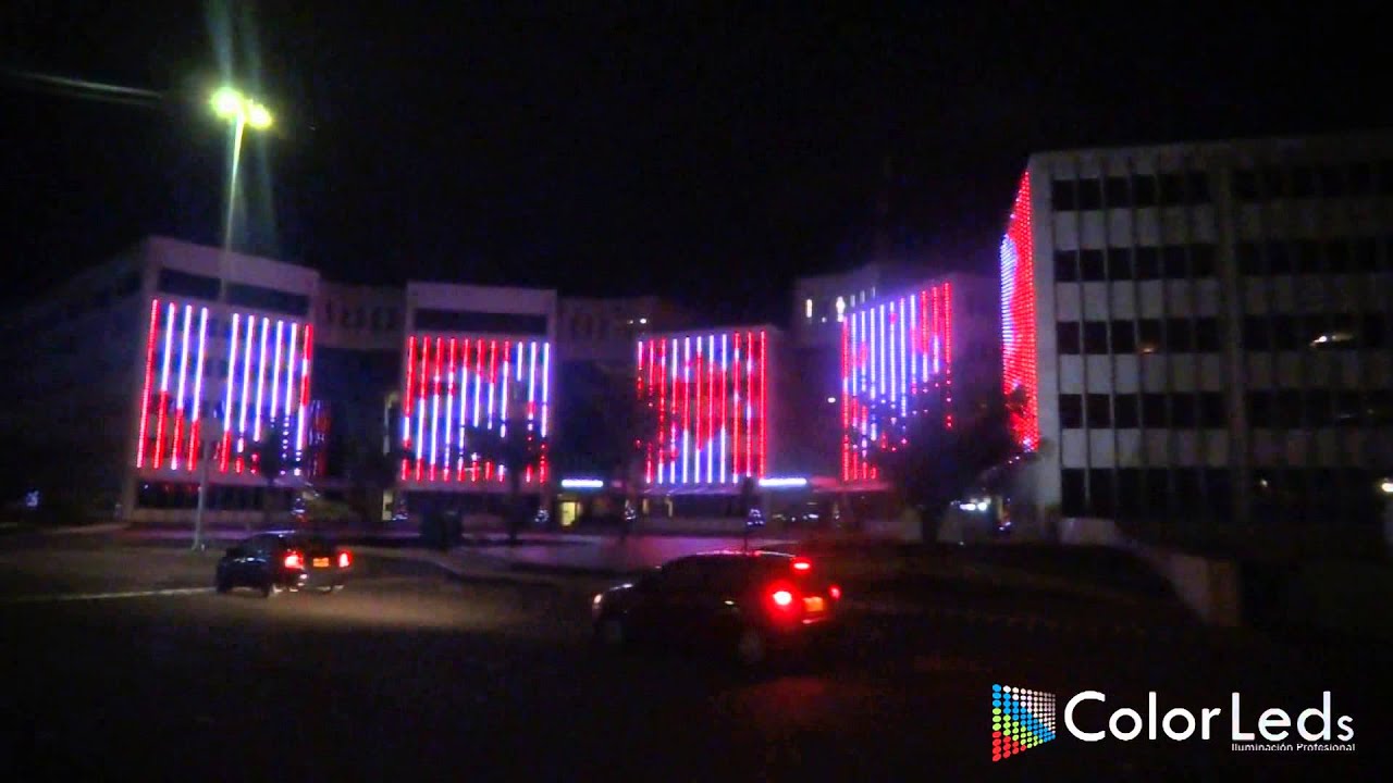 Fachada mediática Cafam 2014, iluminación de fachadas, leds, dinámica, Colorleds, Bogotá, Colombia