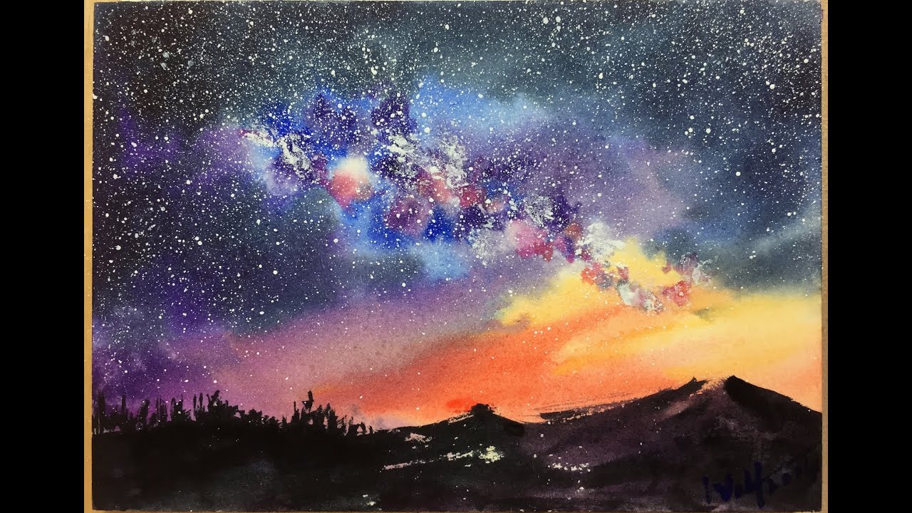 Watercolor Starry Night Sky Demonstration