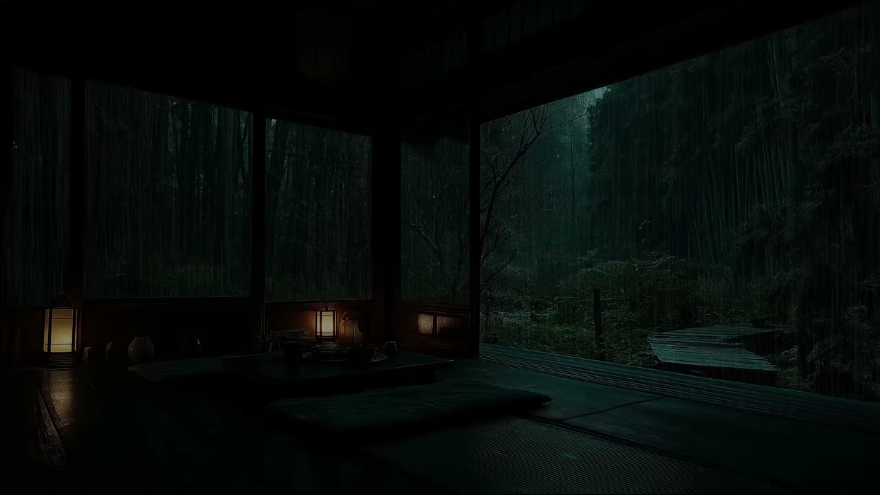 Relaxing Rain Sounds Outside a Cozy Room Window at Night for Deep Rest and Meditation