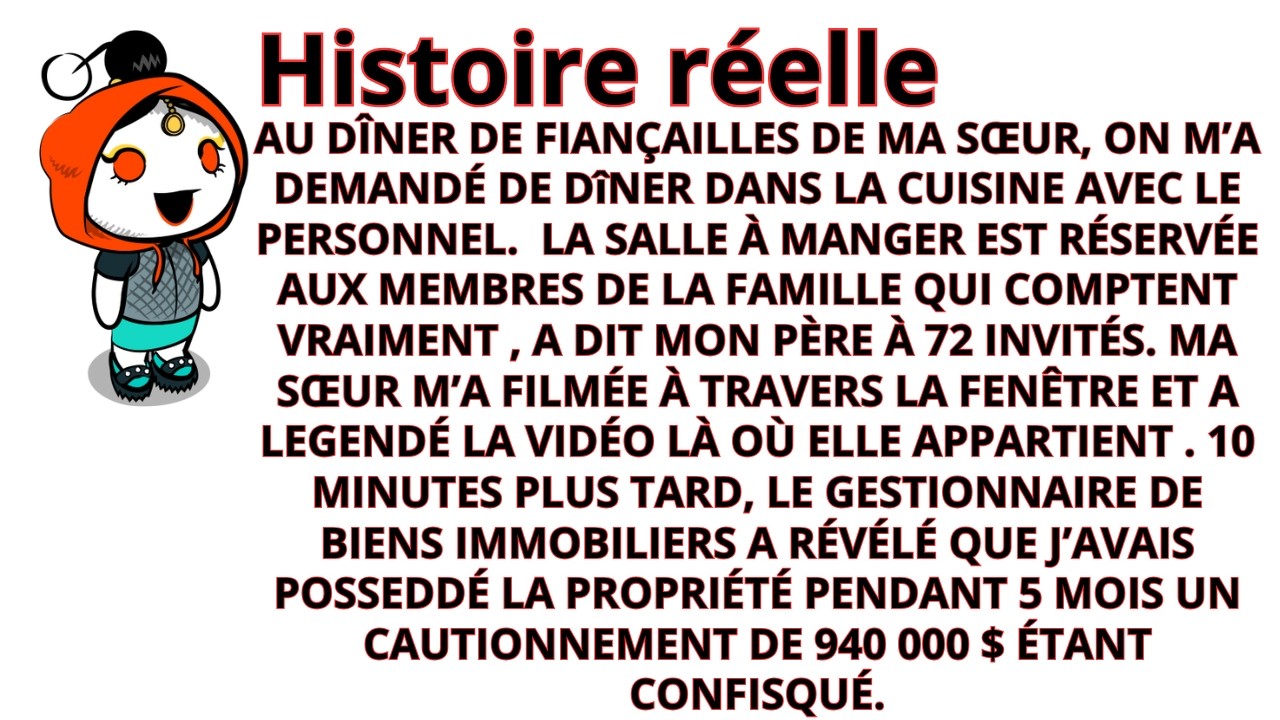 MES PARENTS M’ONT OBLIGÉ À MANGER DANS LA CUISINE PENDANT LES FIANÇAILLES DE MA SŒUR ET EN SUITE, LE