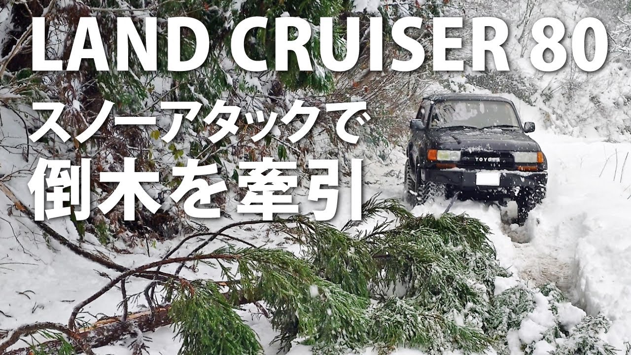 【悪路走行】単独スノーアタックで倒木を牽引　タイヤ交換前にスノーアタック　ランドクルーザー80
