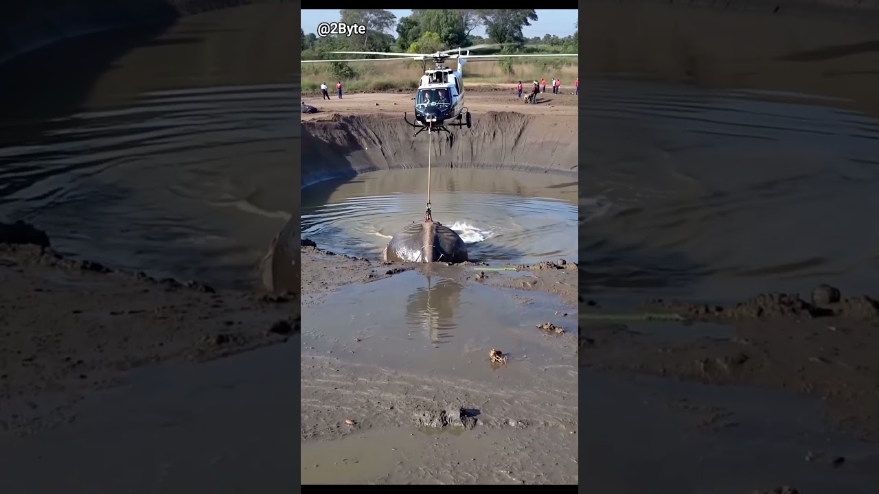 Helicopter Rescue - Saving a Stuck Elephant from Muddy Trap