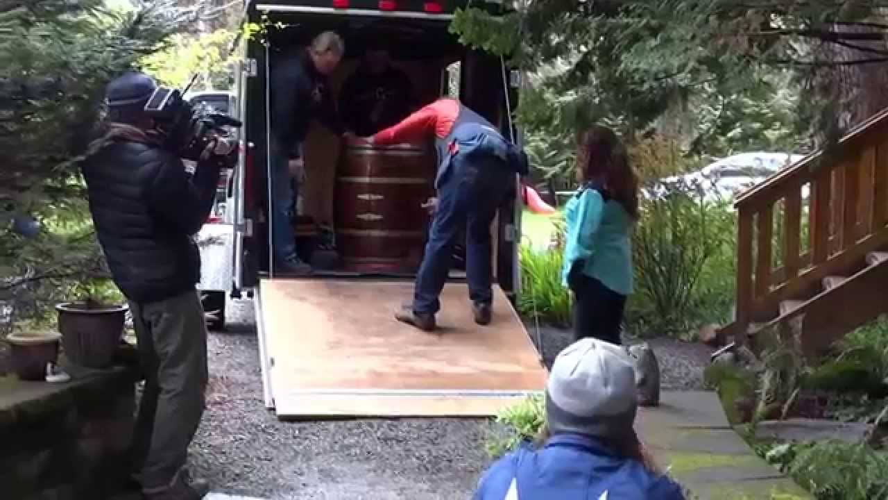 Treehouse Masters High Noon Saloon loading the oak wine barrel
