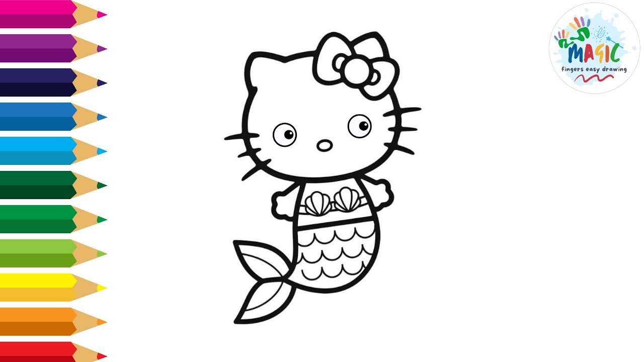 How to Draw Mermaid Hello Kitty Easy 🐚