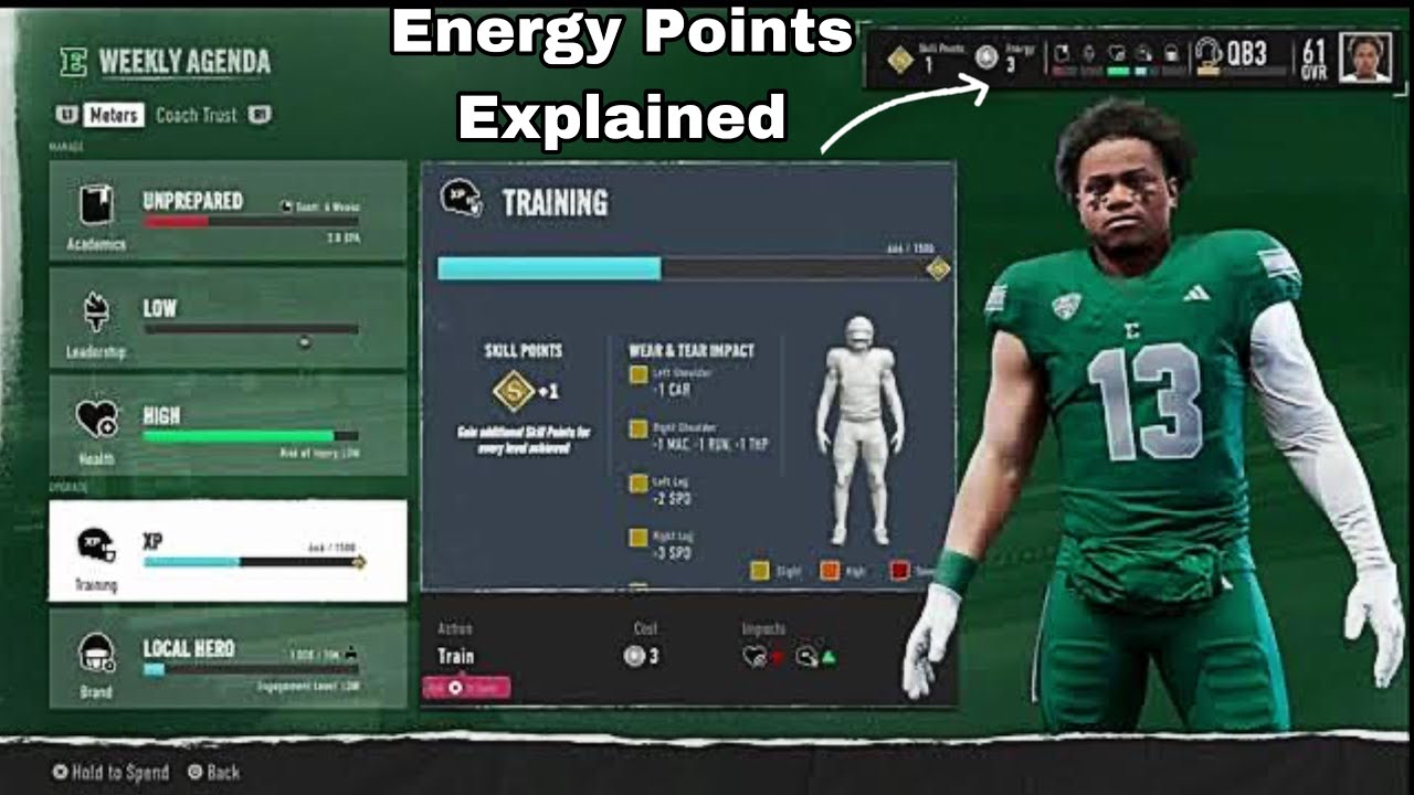 How To Upgrade Your Player FAST On NCAA College Football 26 Road To Glory!!! ENERGY POINTS EXPLAINED