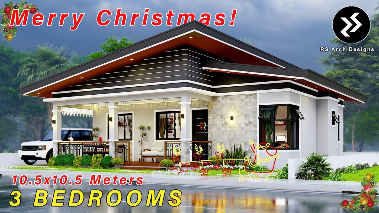 3 Bedroom Bungalow House Design Idea | 10.50 x 10.50 meters |  CHRISTMAS EDITION