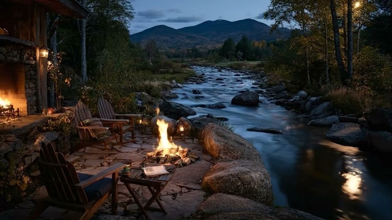 Sound of Flowing Streams & Warm Fire 🔥 | Relax Your Mind Amidst  Tranquil Mountains and Forests
