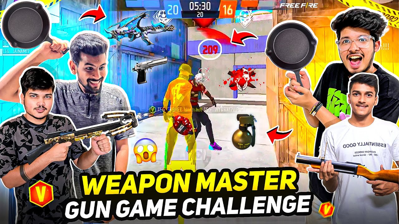 Weapon Master Gun Game Challenge Free Fire ⚔️ Crazy Match With Tsg Members 🤯 PAN 🍳 Kill Booyah
