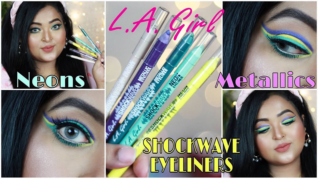 L.A GIRL SHOCKWAVE EYELINERS//Colourful Neons & Metaliics/REVIEW, DEMO & SWATCHES/saptaparnee biswas