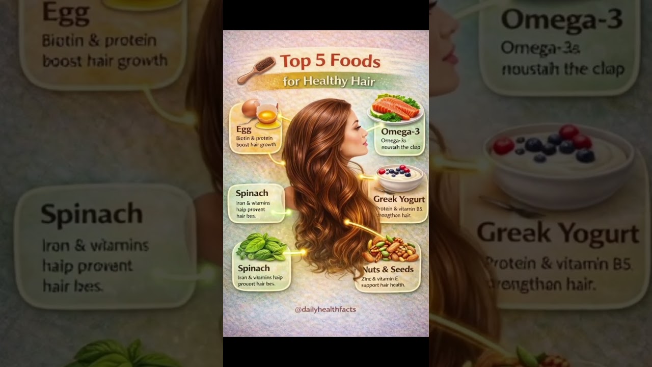 💇‍♀️ Top 5 Foods That Make Your Hair Grow Faster & Stronger Naturally 😍