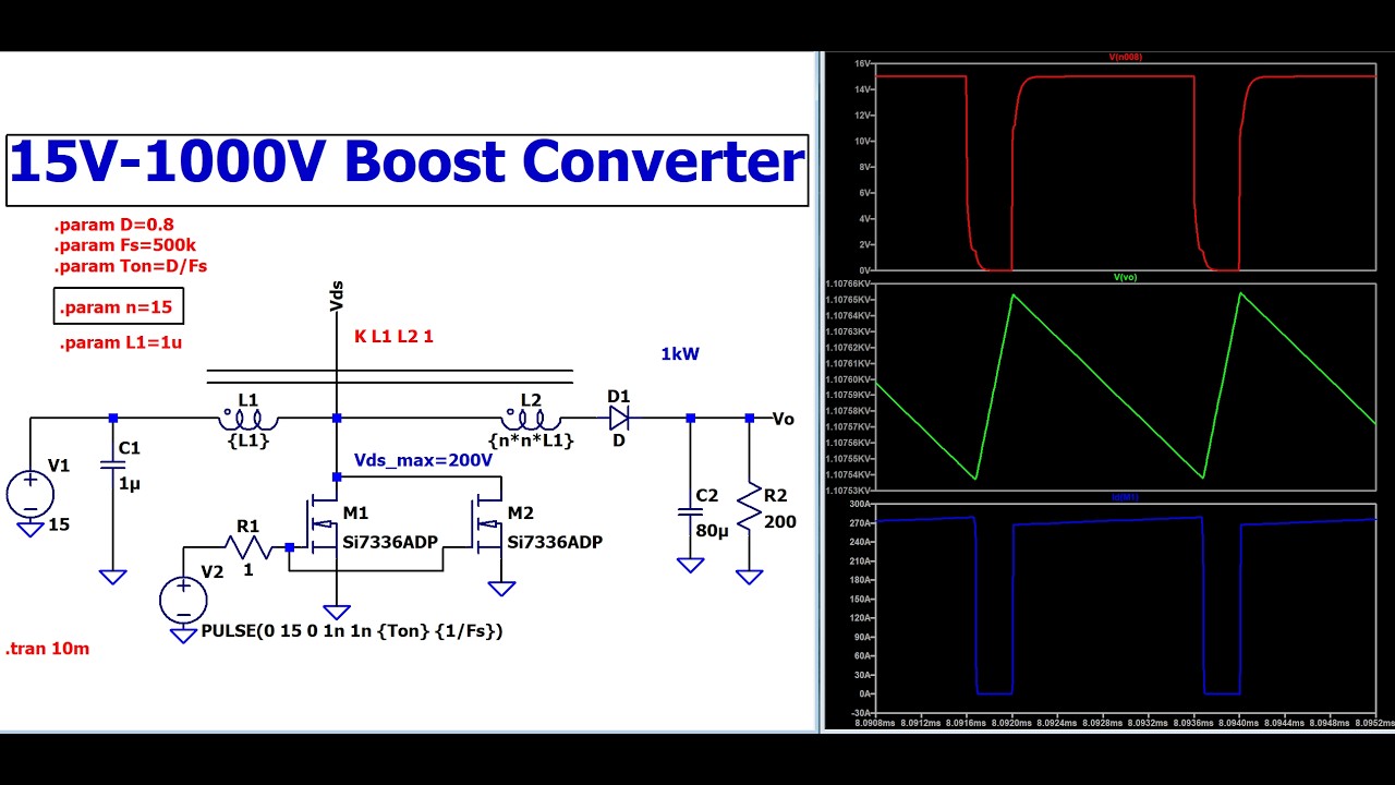 [LTSpice] 15V-1000V Boost Converter
