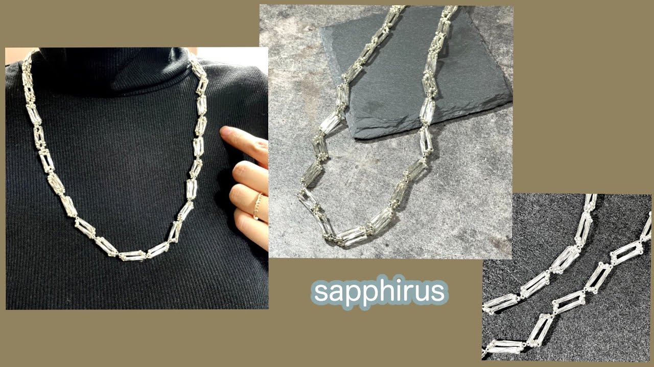 【ビーズステッチ中級】ツイストビーズで作るレクタングルネックレス＊作り方/ライトアングルウィーブBeaded necklace/Right angle weave/rectangle necklace