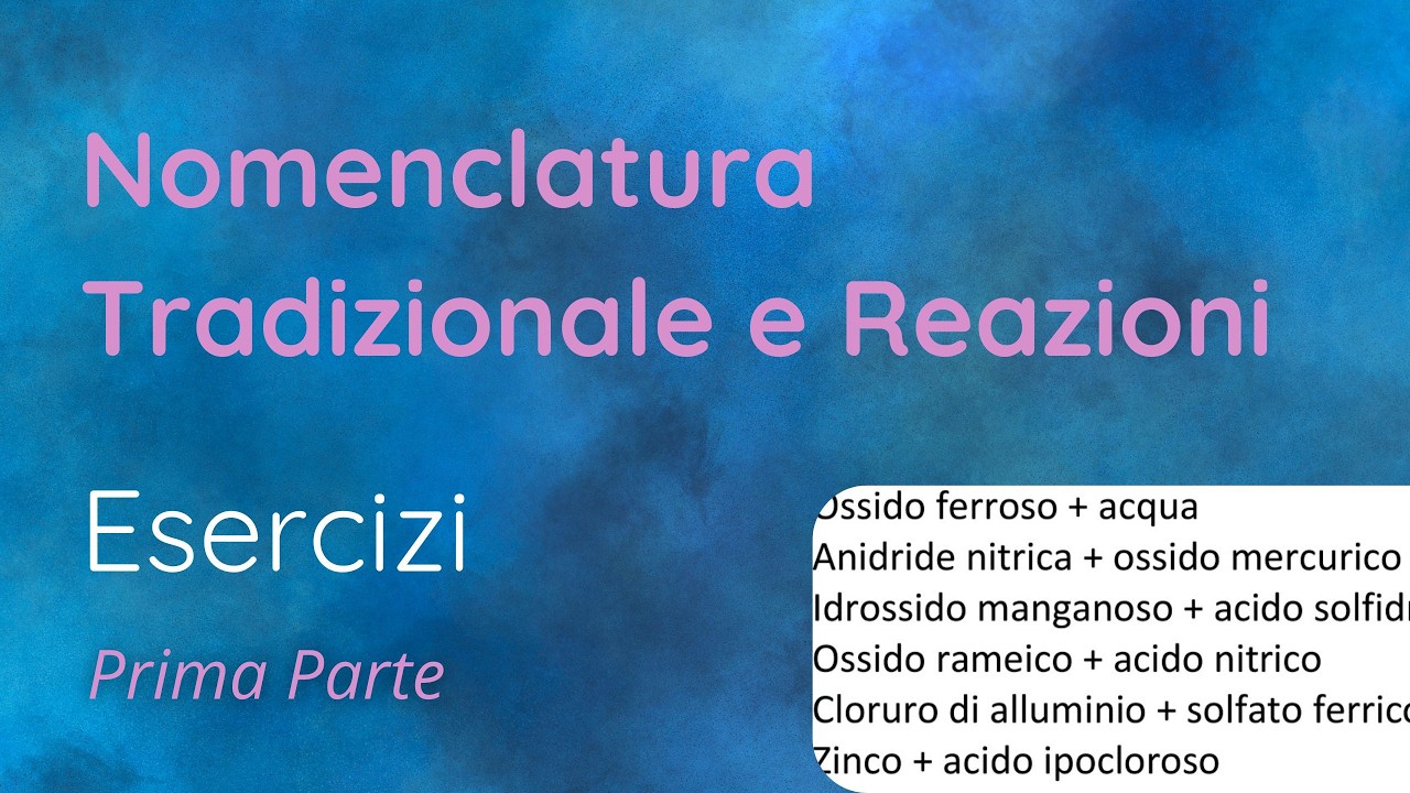 Nomenclatura Tradizionale e Reazioni - Esercizi - Prima Parte