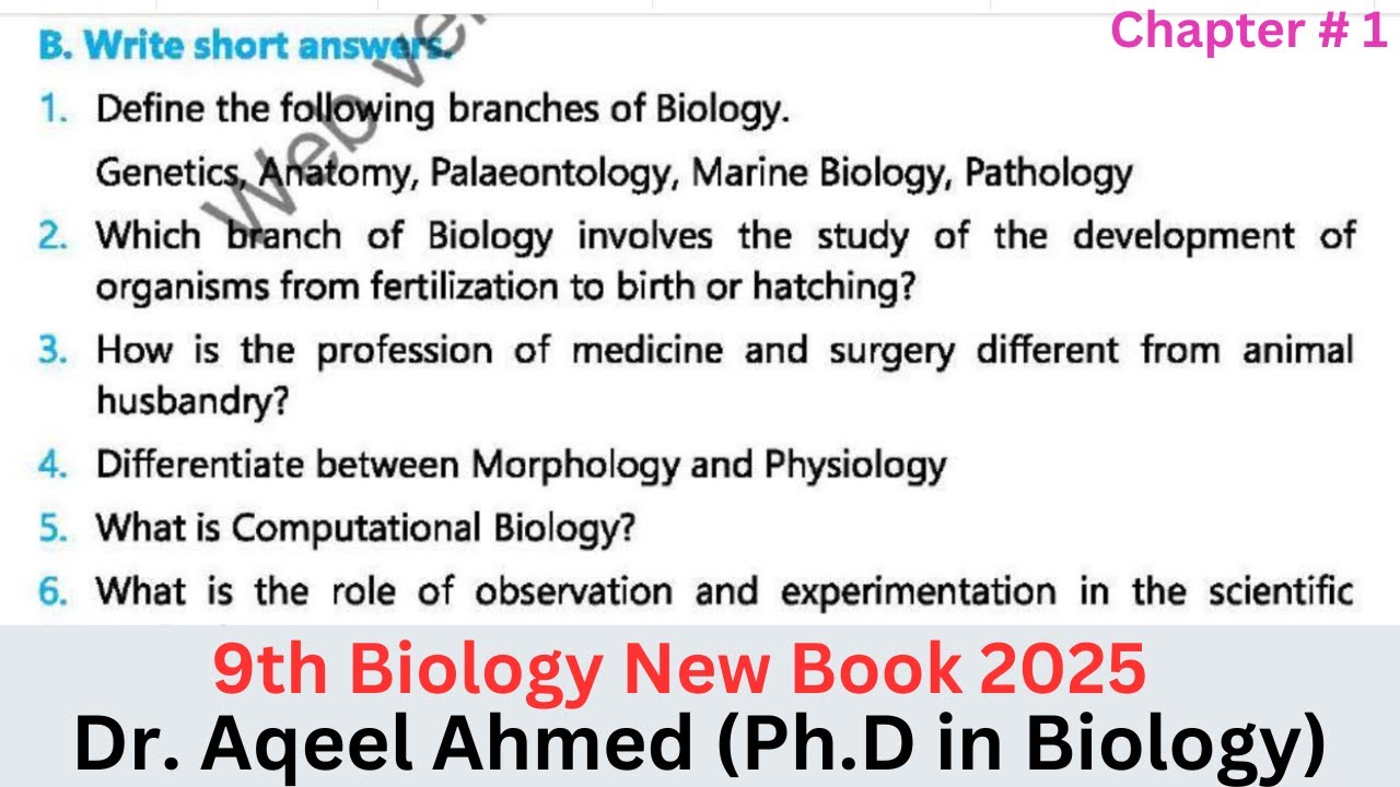 9Th Class Biology New Book 2025 ||Chapter 1 Exercise Short Questions || Punjab Board 9th new Biology