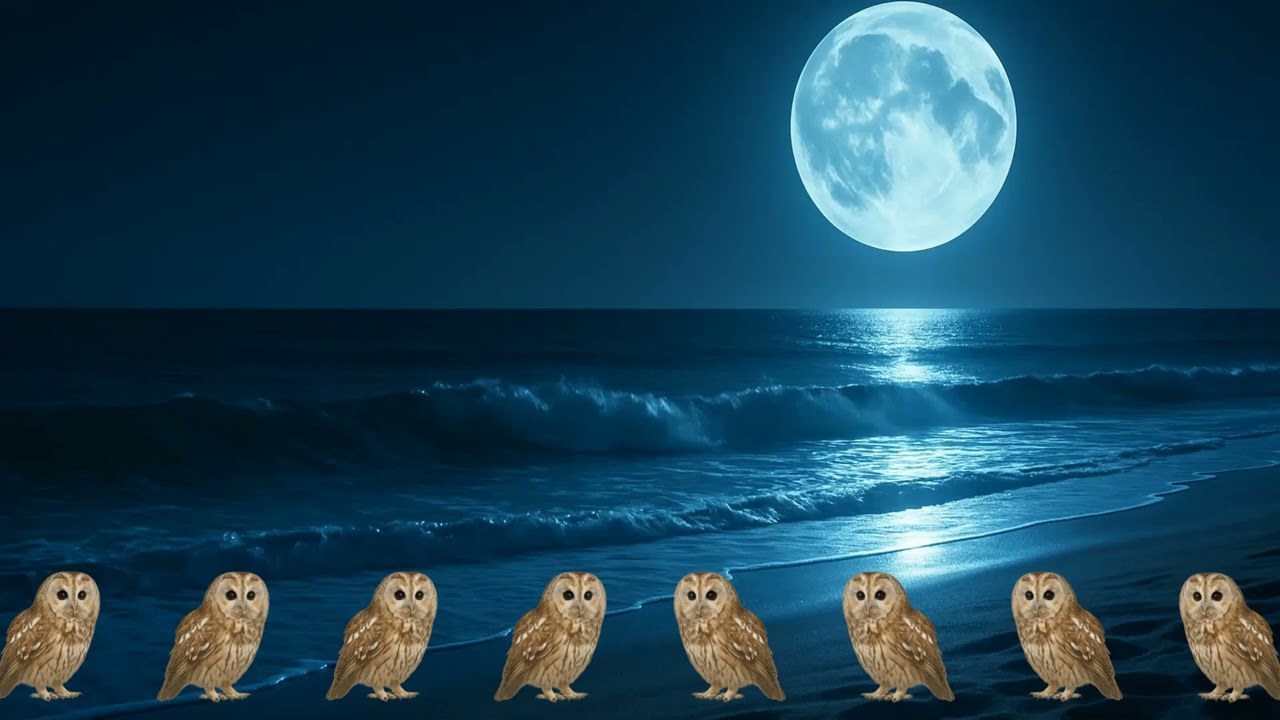 波とフクロウの鳴き声TタイプA｜夜の海辺の癒し時間｜Ocean Waves & Owl Calls｜Soothing Coastal Night Ambience