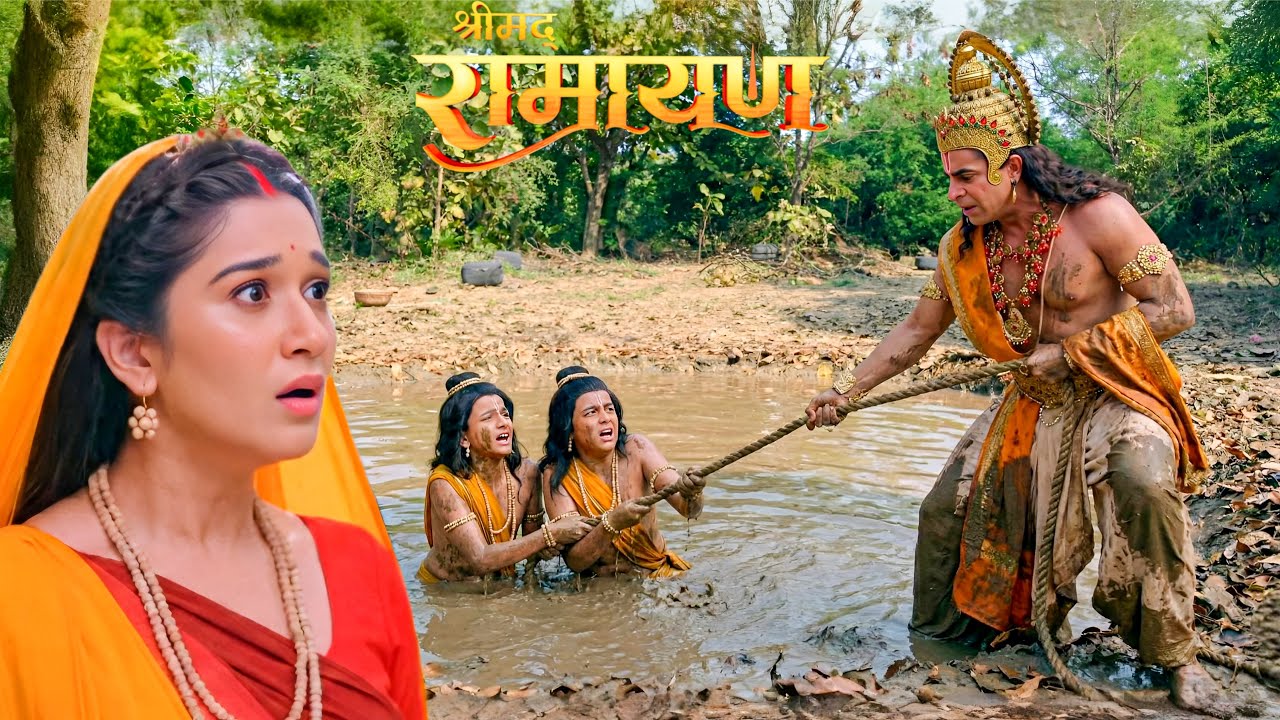 लव-कुश को दलदल में फँसा देख कर हनुमान जी ने रस्सी से खींचकर बचा ली दोनों की जान || Shrimad Ramayan