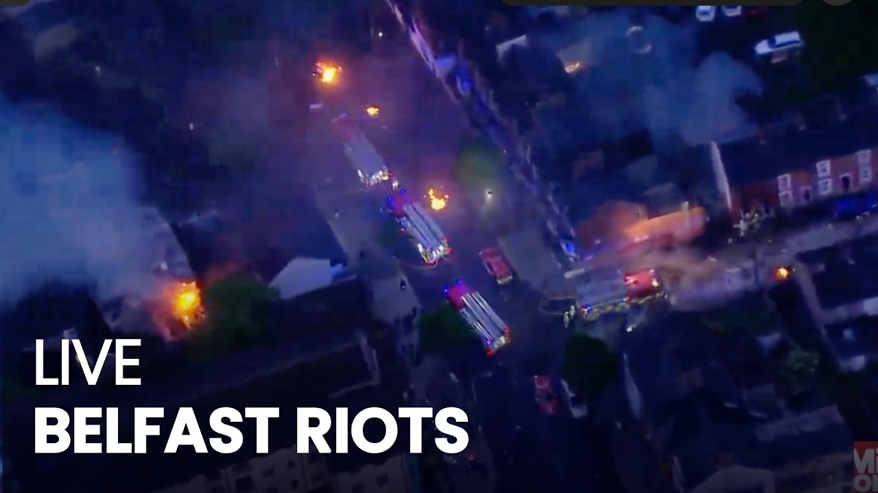 LIVE: Belfast RIOTERS set bin and BUS on FIRE after STABBING in Kinnaird Avenue