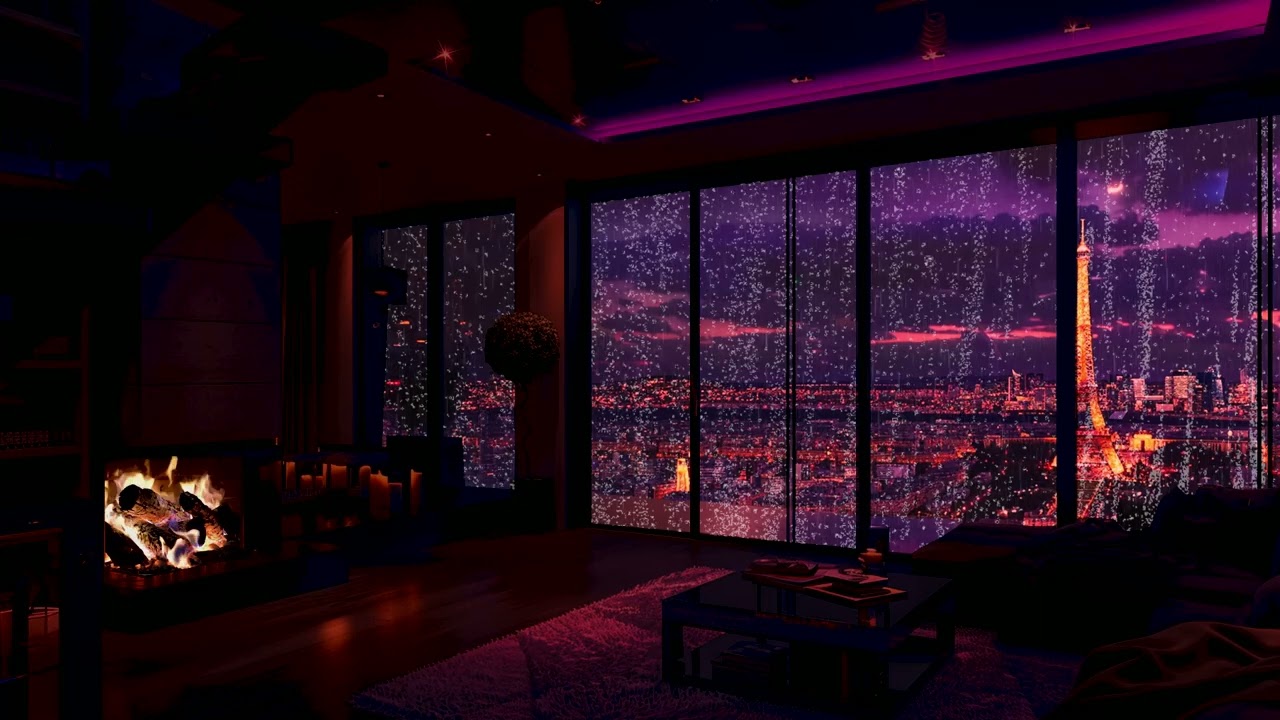 Thunder Rain Piano Night | Cozy Fireplace Ambience for Deep Sleep and Anxiety Relief