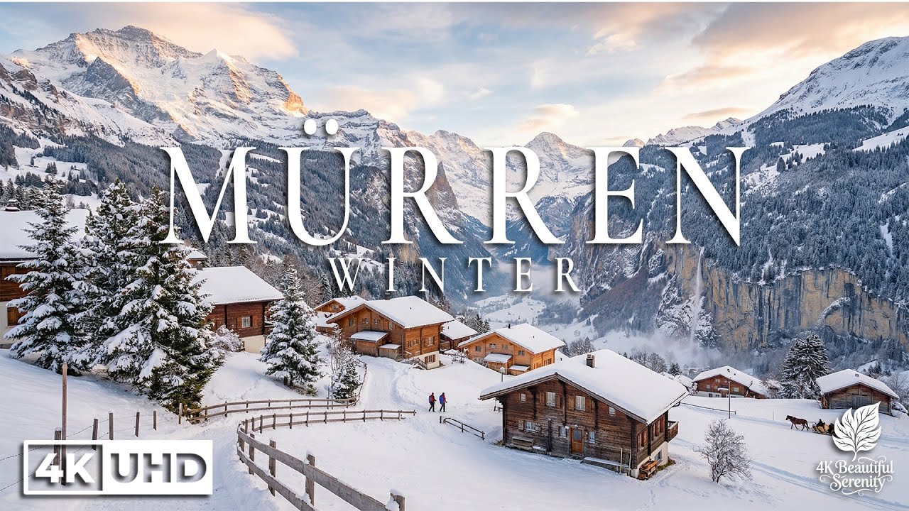 Mürren, Switzerland Winter 4K - Relaxing Music With Beautiful Nature Landscapes | Video 4K UHD