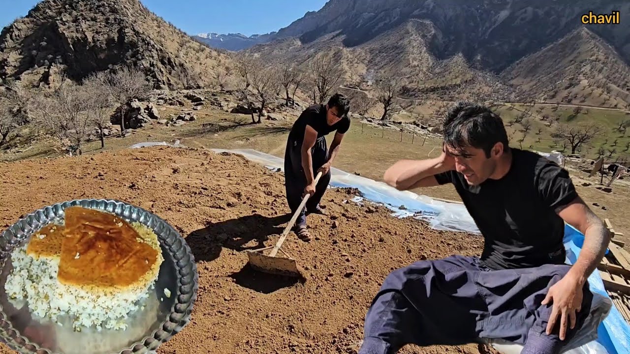Building the Mountain Roof ⛰️🏡 Covering the Roof & Cooking Delicious Lunch 🔨🍚🔥