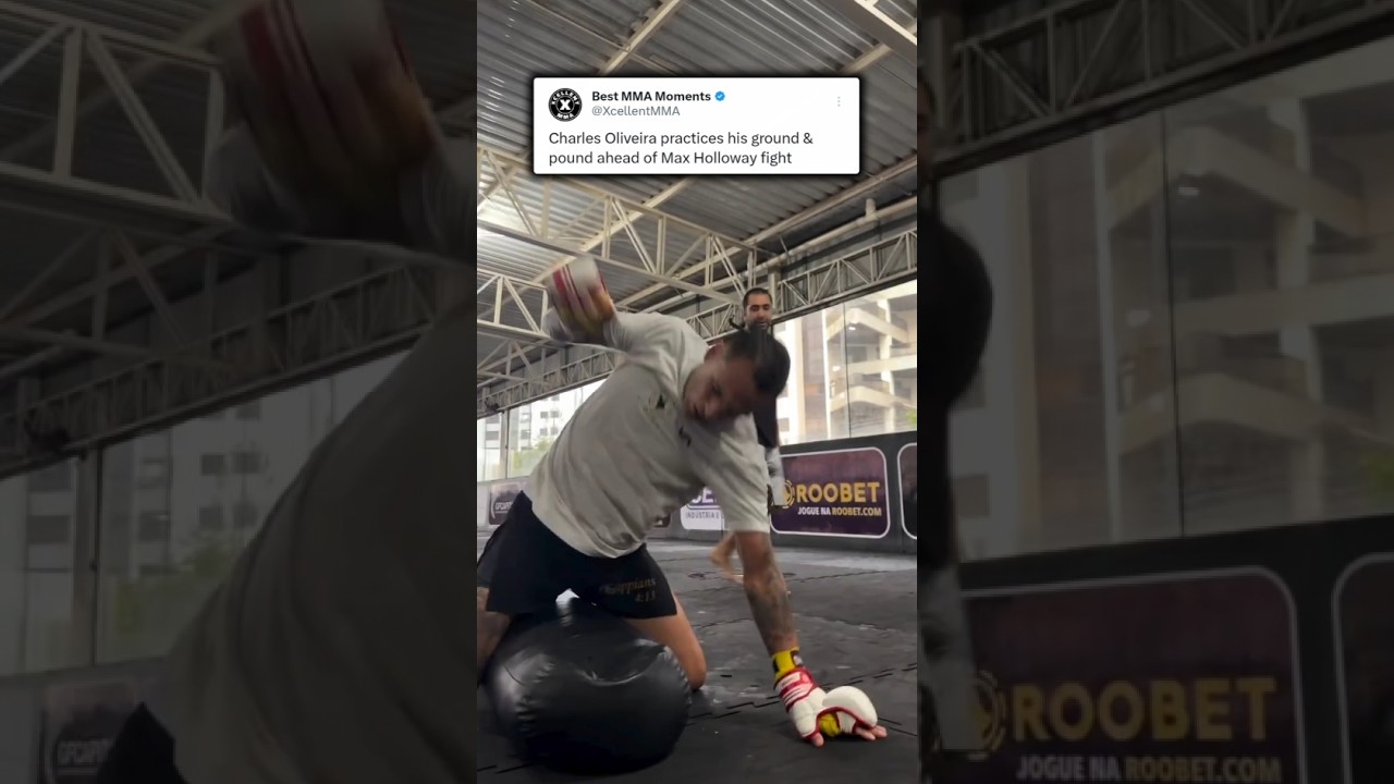 Charles Oliveira practices his ground & pound ahead of Max Holloway fight