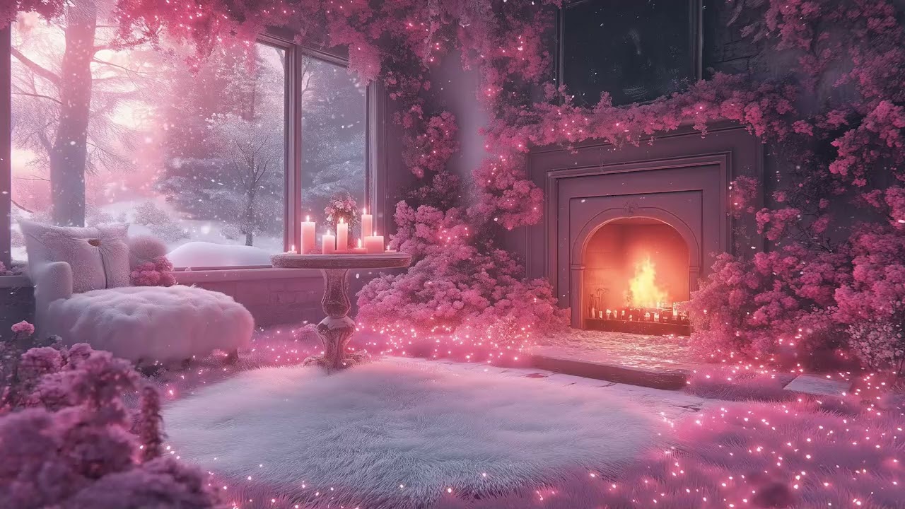 Cozy Romantic Ambience with Warm Fireplace and Gentle Piano for Relaxation