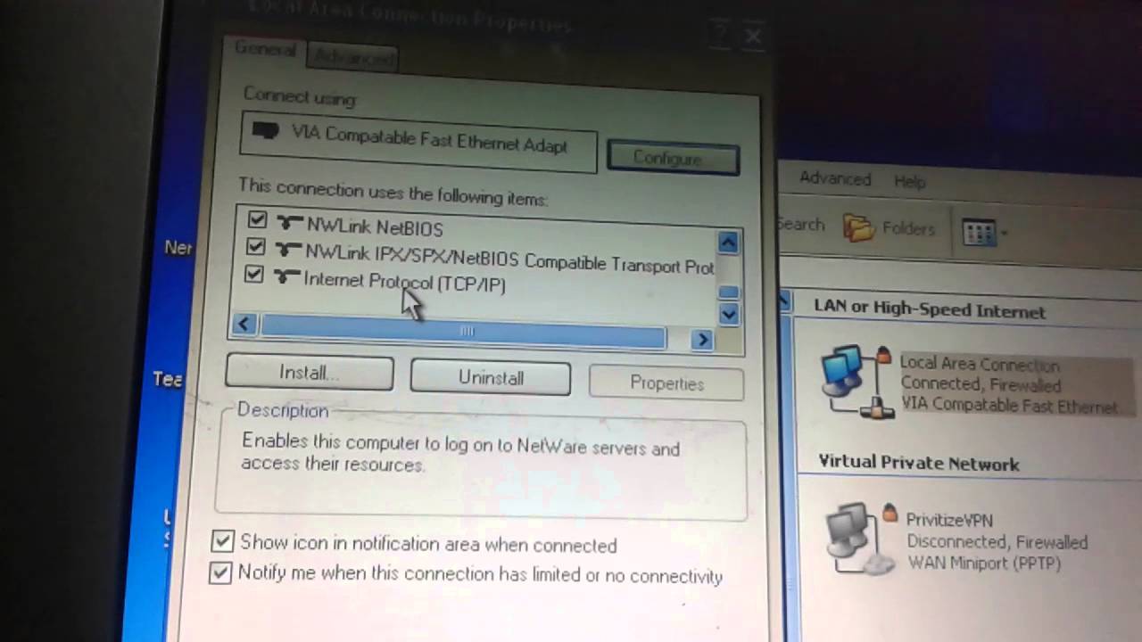 How to connect internet LAN (window xp)
