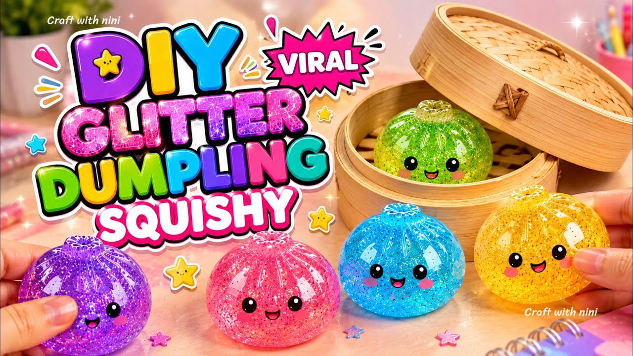 How to make viral dumpling glitter squishy at home /diy glitter squishy easy / tiktok crafts art