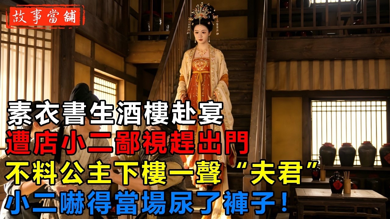 素衣書生酒樓赴宴，遭店小二鄙視趕出門，不料公主下樓一聲“夫君”，小二嚇得當場尿了褲子！| 民間故事 | 故事當舖
