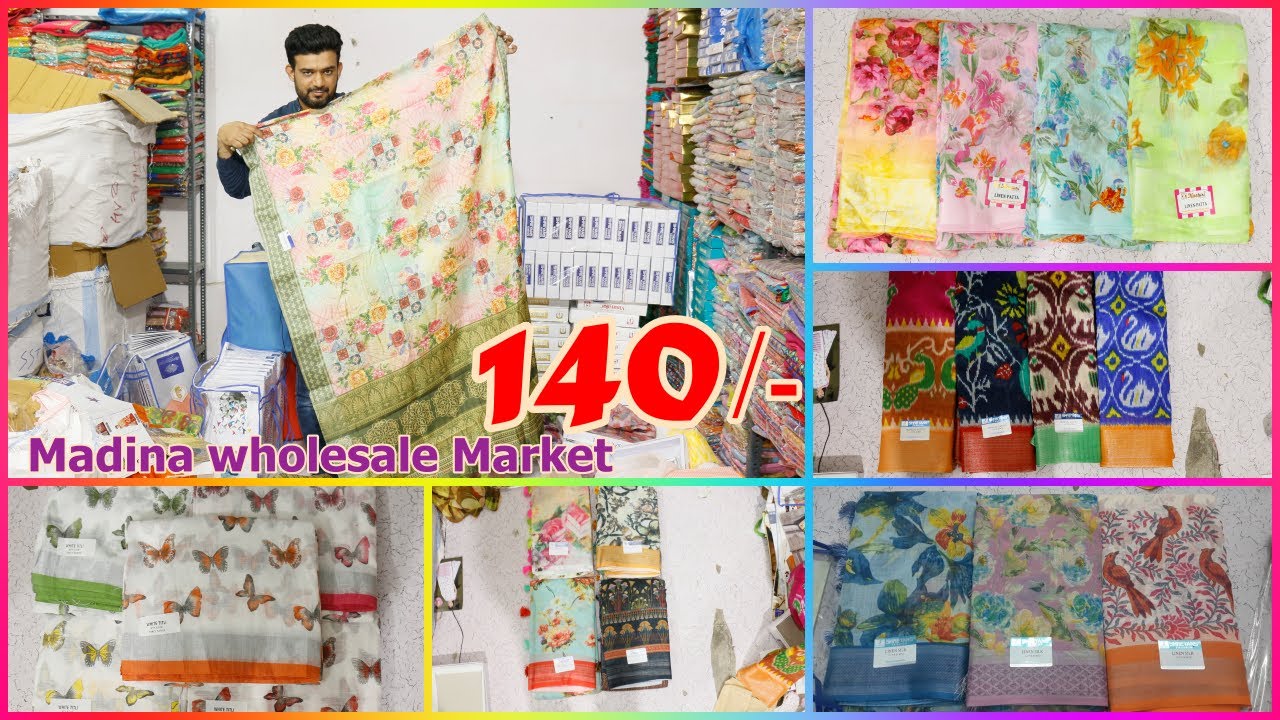 madina wholesale saree shopping | lenin digital print sarees with price