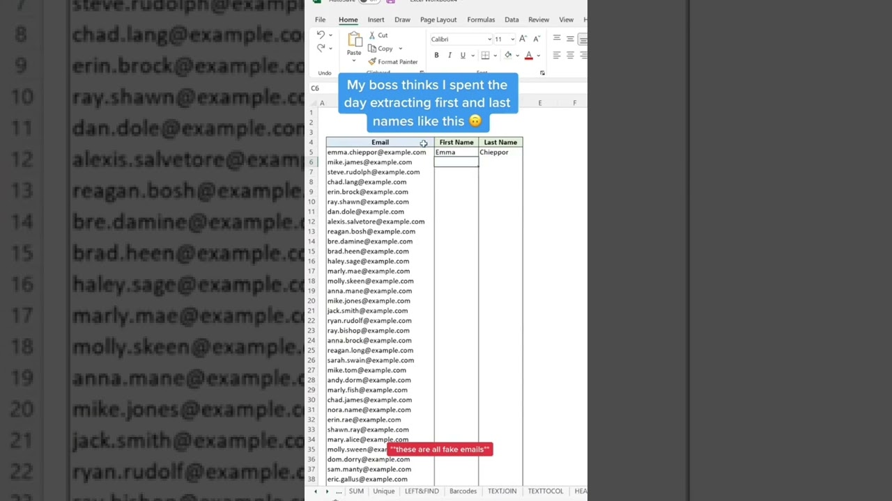 Extract first and last name from emails using Excel&rsquo;s&nbsp; 1