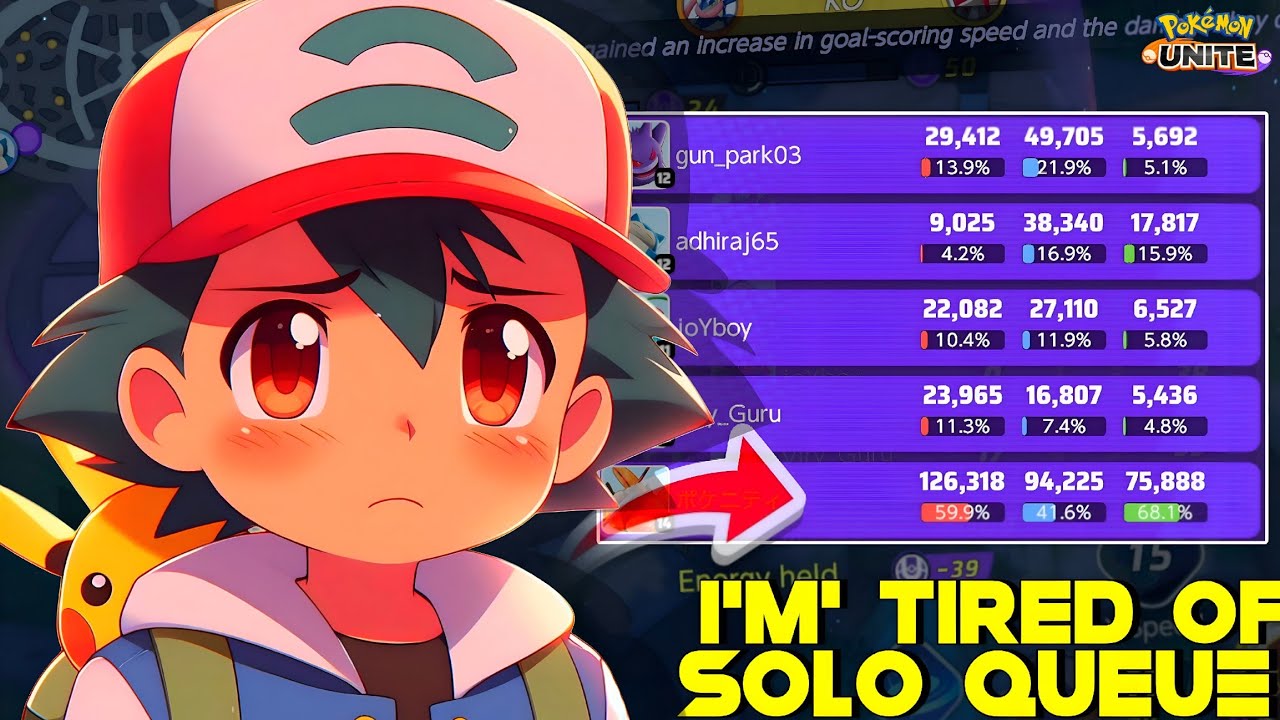 60% DAMAGE !!! I AM TIRED OF PLAYING SOLO QUEUE & POKEMON UNITE BOTH 😐