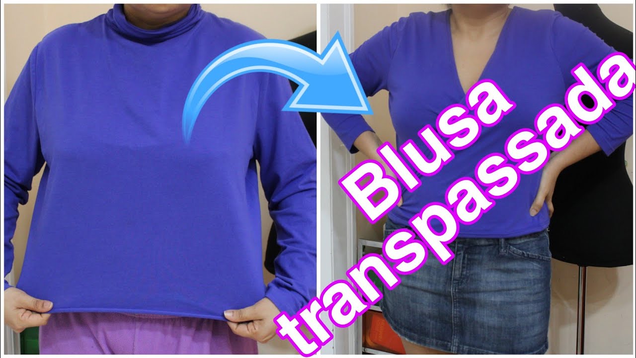 #diy Como transformar camiseta em blusa transpassada / customizaçao de camiseta de manga comprida
