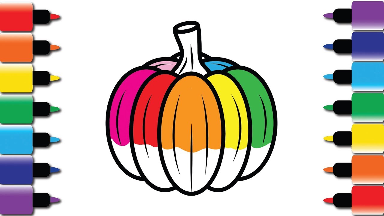 How to draw Rainbow Pumpkin - Drawing and Colouring book for kids fun