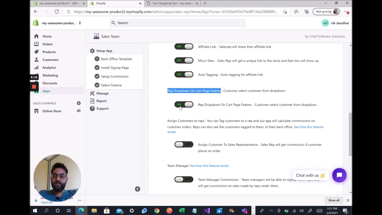 Sale team shopify app - How to add Select Rep Dropdown on cart page
