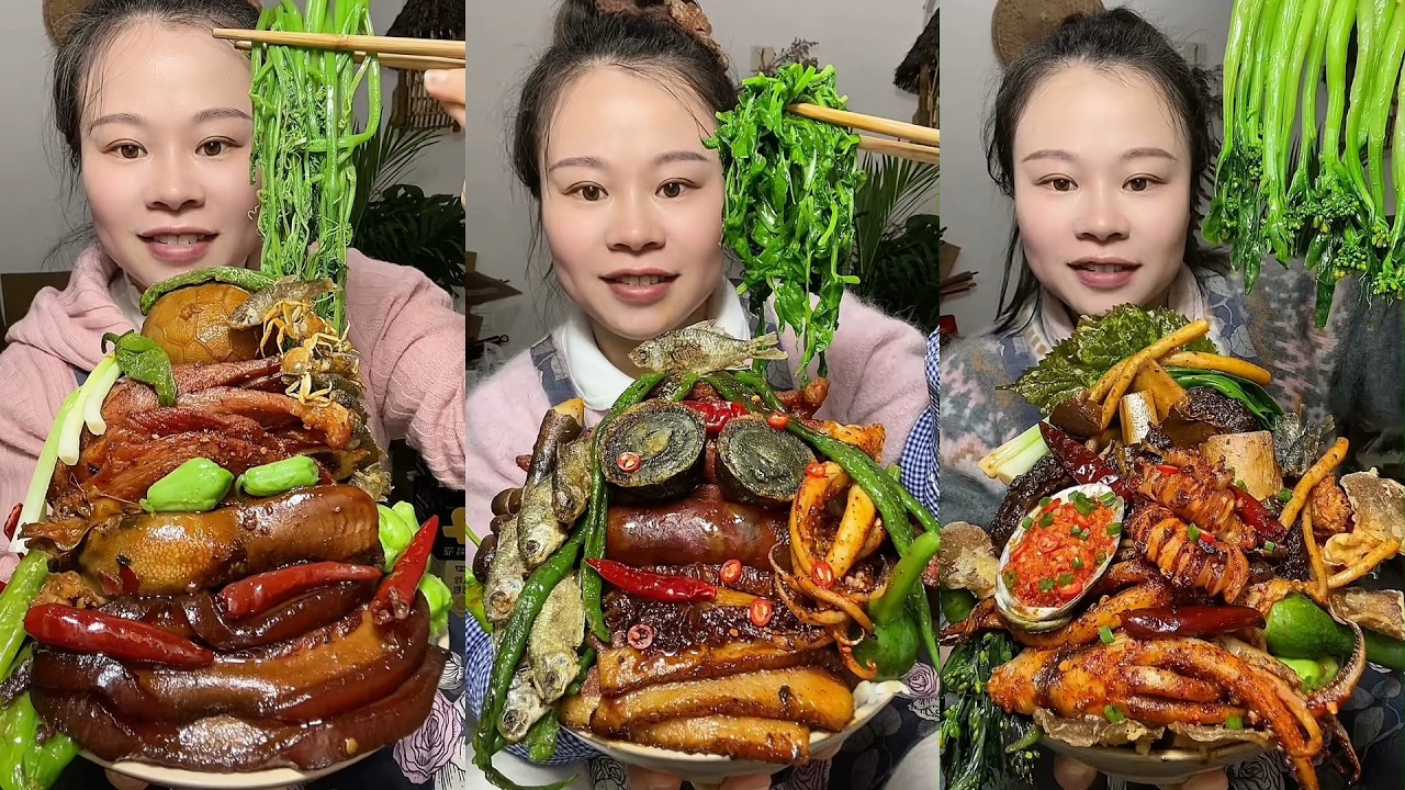 🔥 Homemade Mukbang | Braised Pork, Water Spinach, Eggs & Super Spicy Chili 🌶️ | Super delicious
