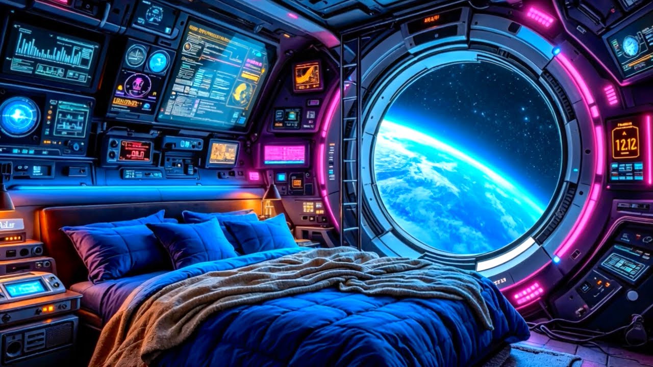 Cosmic Drift White Noise & Sci-Fi Sleeping Quarters Ambience for Relaxation | Star Cruiser Window