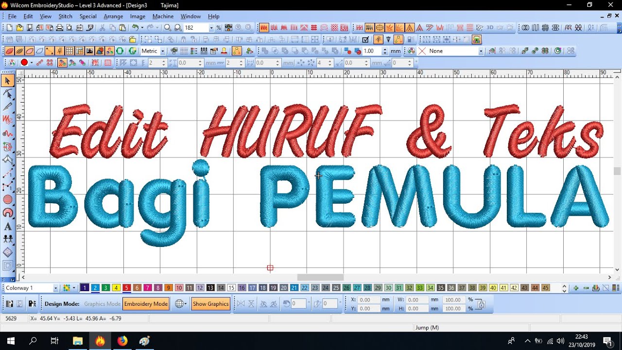 Belajar olah huruf dan teks Bordir Komputer bagi PEMULA - Tutorial Lettering WILCOM #Part1