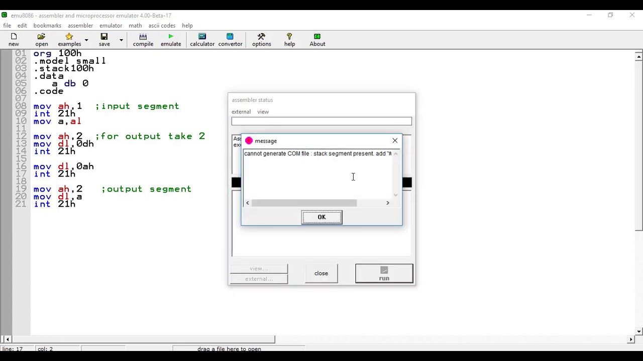 Assembly Language Tutorial | Input and output command  and Run 8086 emu
