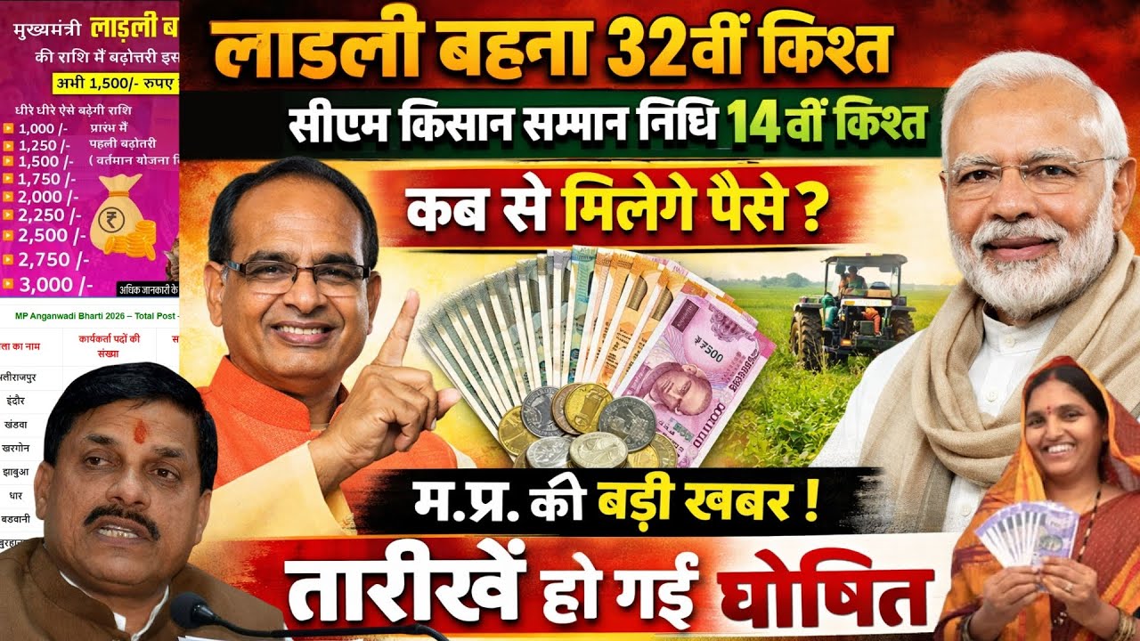 Ladli Behna Yojana 32th Kist | लाडली बहना योजना की 32वीं किस्त कब CM Kisan Samman Nidhi 14th Kist