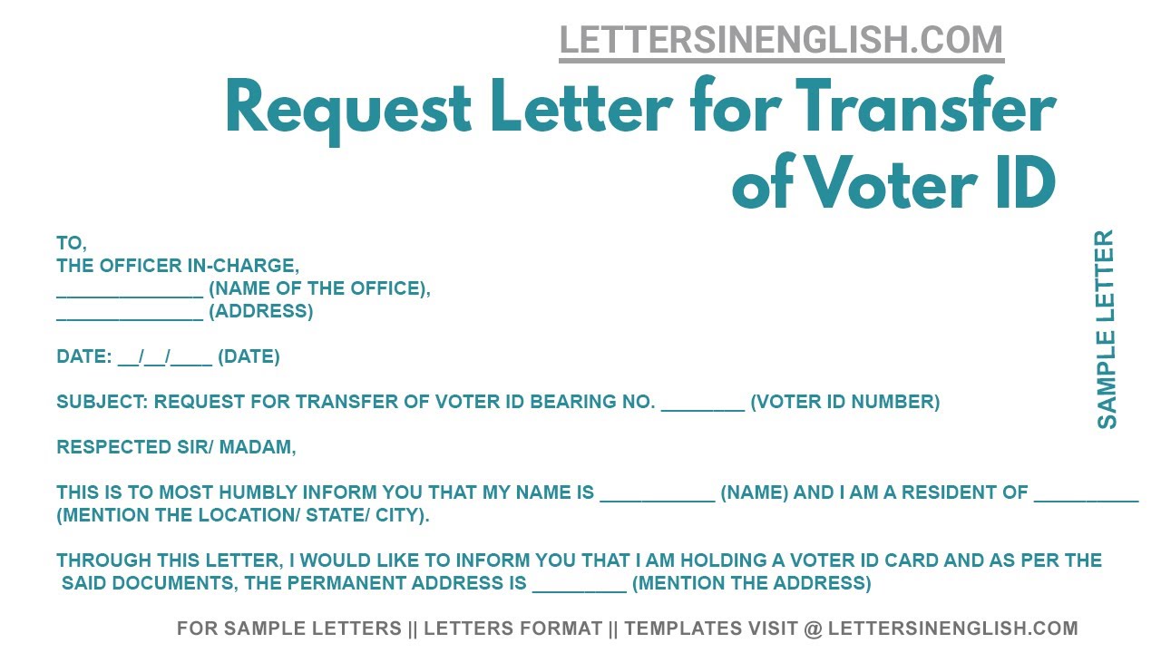 Request Letter For Transfer Of Voter ID &ndash; Letter for Transfer of Voter ID from One State to Another