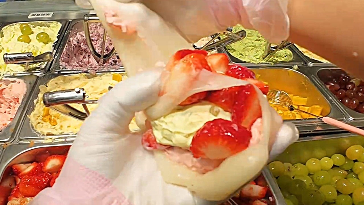 Chinese street food Fruit cheese glutinous rice balls🍘水果奶酪麻糍もち米団子 #food 2026.4.5.2