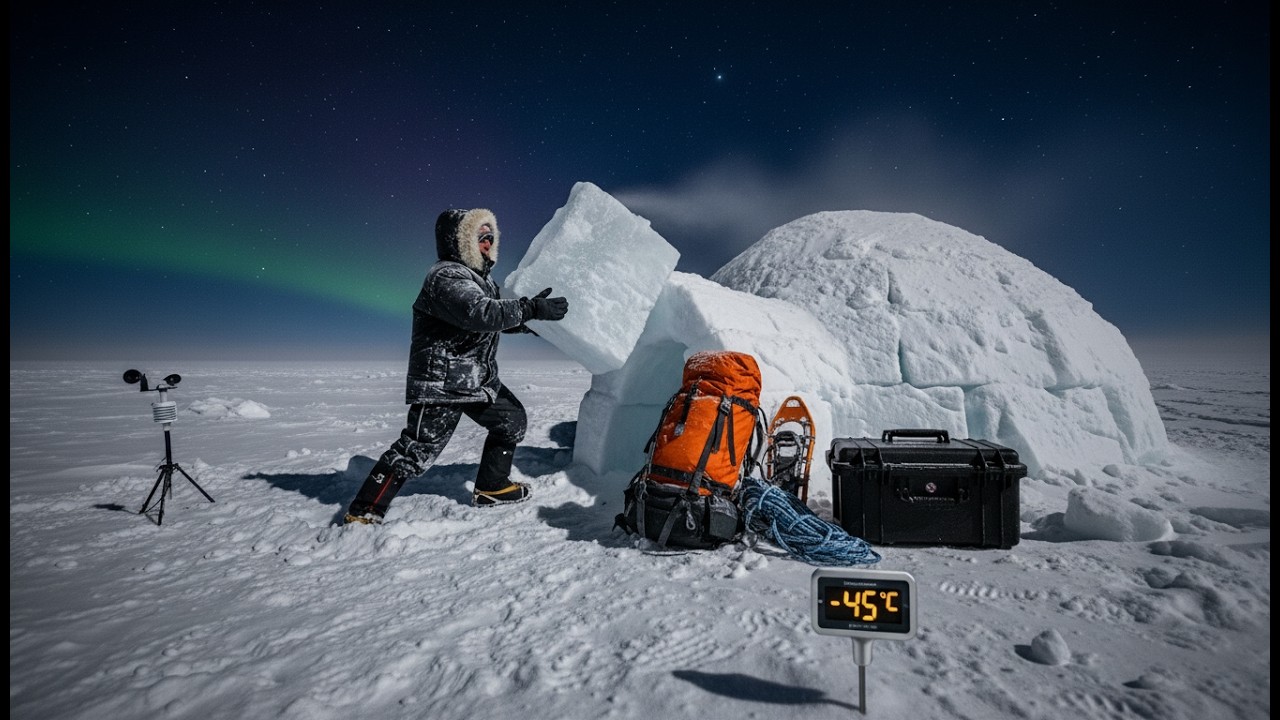 Building a Giant Igloo in Complete Darkness – Brutal -45°C Yakutia 72 Hour Solo Survival