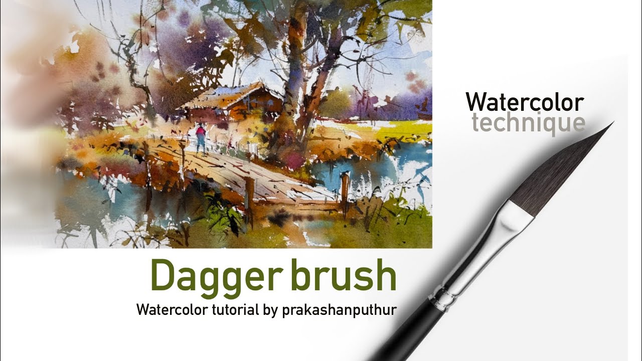 Dagger brush techniques | how to use dagger brush on watercolor | prakashanputhur watercolor 