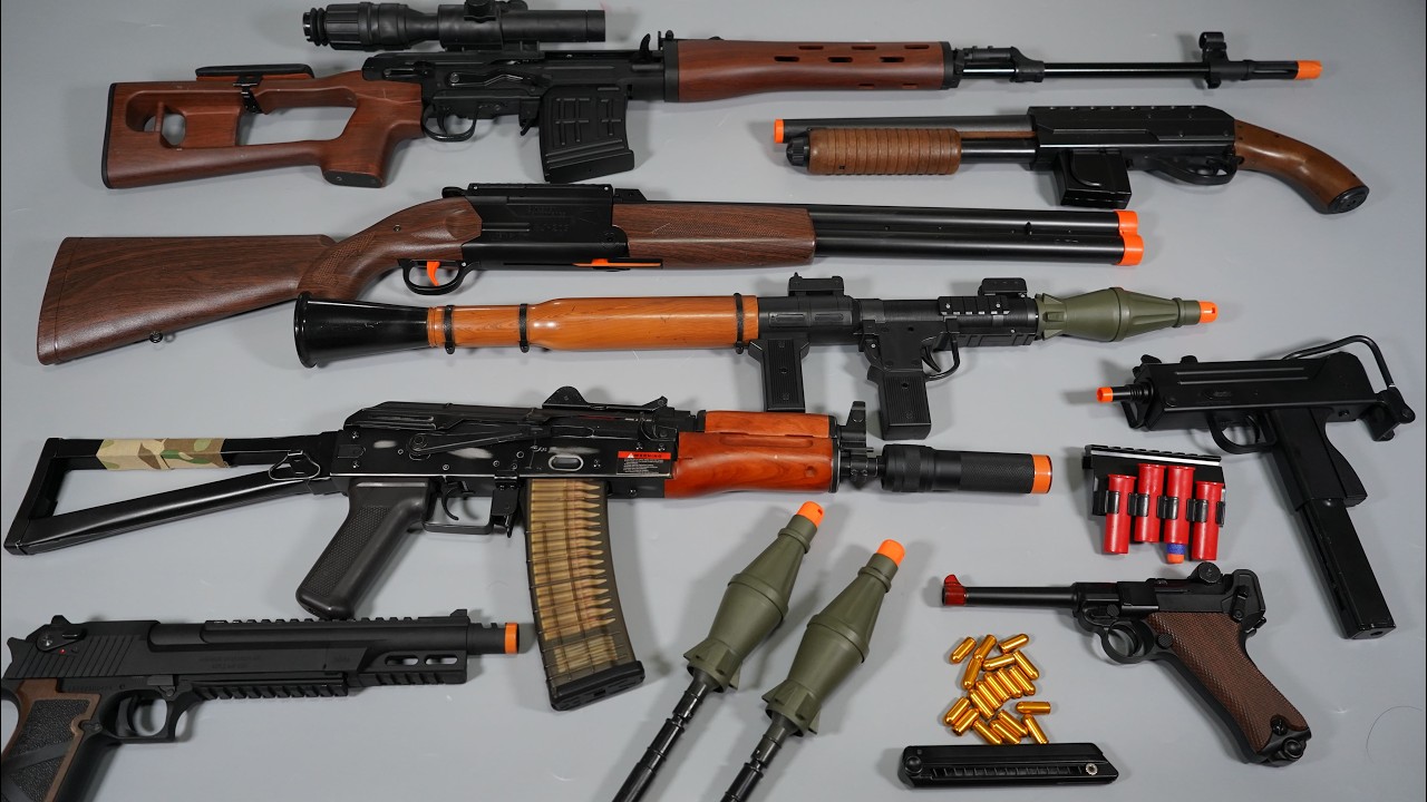 Shell ejecting Luger P08 ToyGun AK47 Airsoft RPG7 Nerf Gun POV Reload Realistic Toy Guns Collection