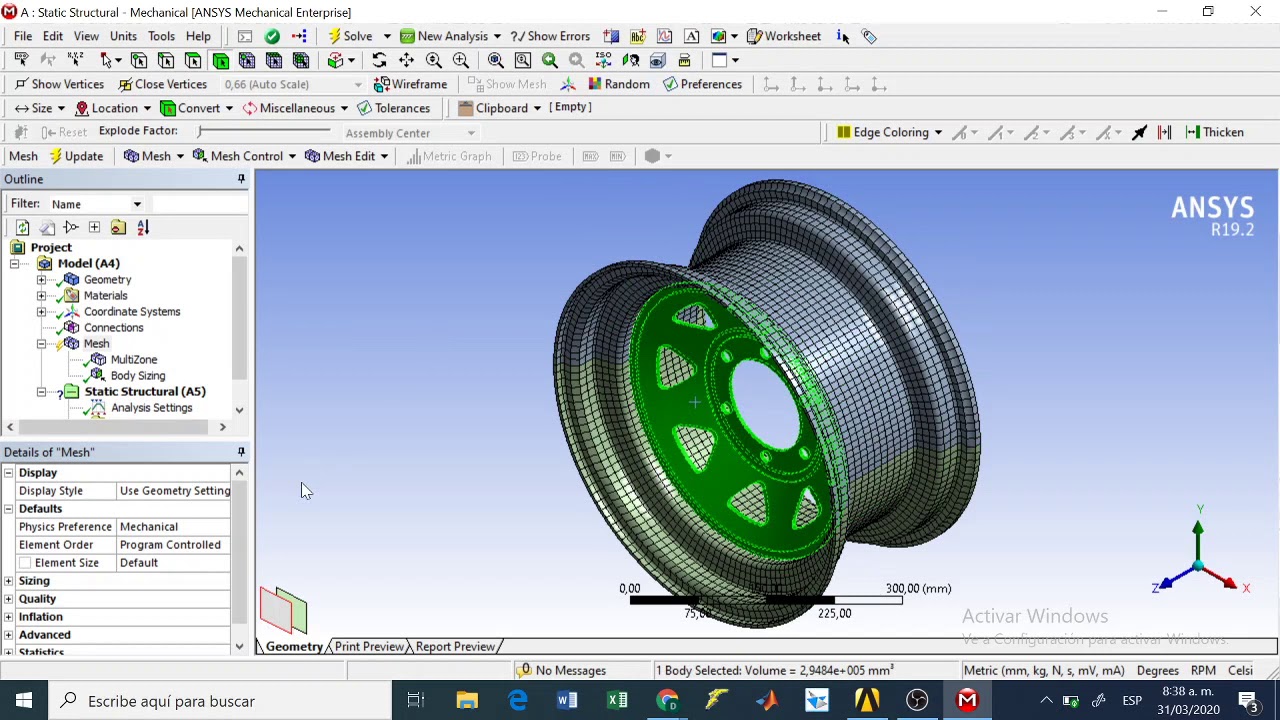3️⃣ ANSYS - workbench: Análisis estructural del rin de automóvil ✅ Elementos finitos: Practica 3